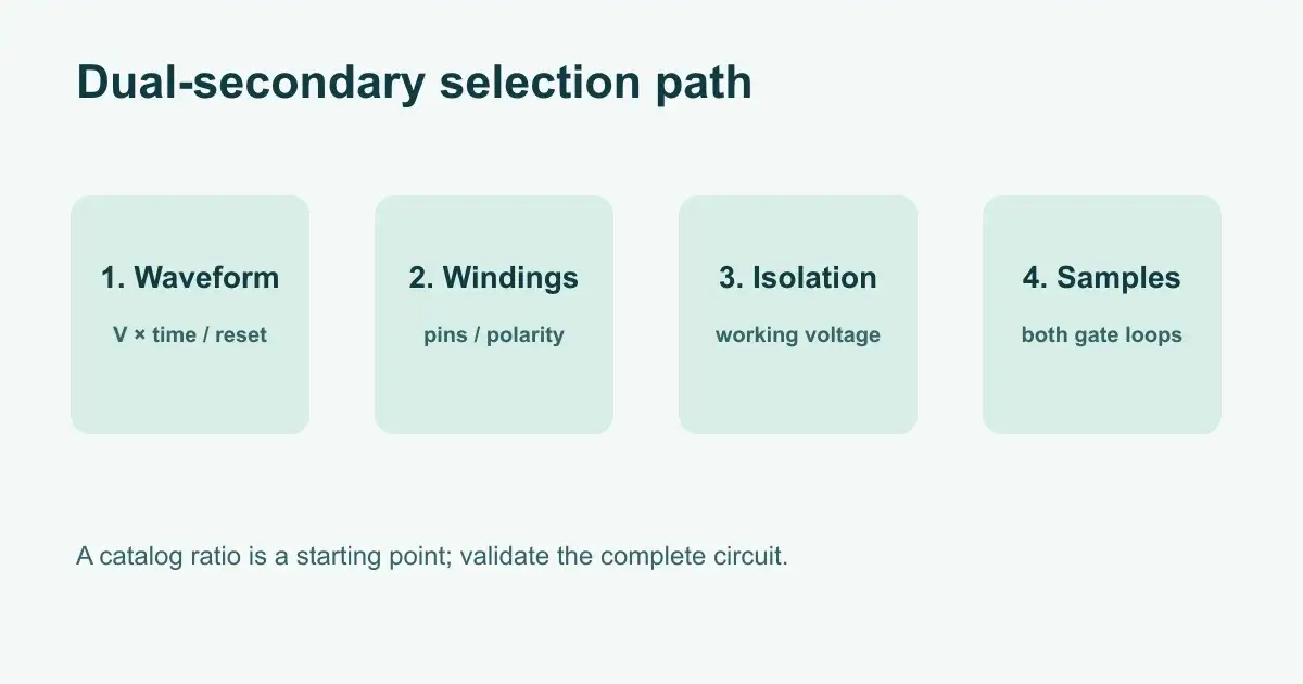 Dual-secondary gate drive transformer selection path from waveform and polarity to prototype validation